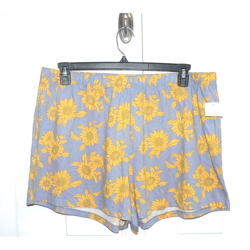 BP Women's Elastic Waist Cotton Blend Floral Shorts in Blue Gold Sunflower Sz 1X